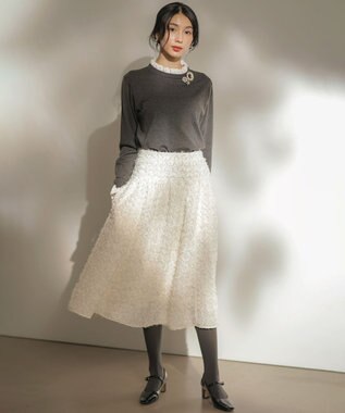 組曲 【WEB限定】レースフリルスタンド ニット グレー系