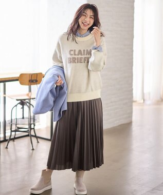 ANY 【ウエストゴム】レザーライクプリーツスカート ブラウン