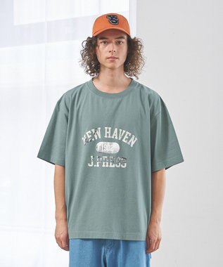 J.PRESS YORK STREET 【UNISEX】フォトプリント Tシャツ ”College Logo” ライトグリーン系