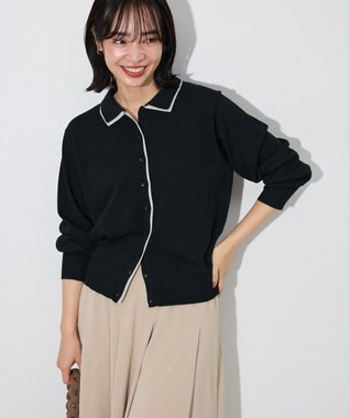 Green Parks ここちニット衿付き配色プルオーバー Black