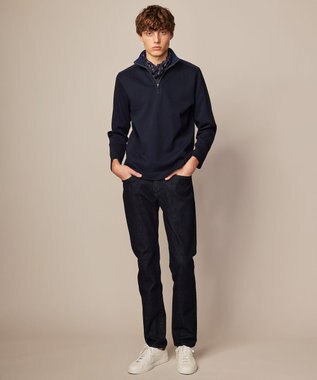 JOSEPH ABBOUD 【キングサイズ・快適な着心地・イージーケア】カノコダブルフェイス ハイネック ZIP プルオーバー ネイビー系