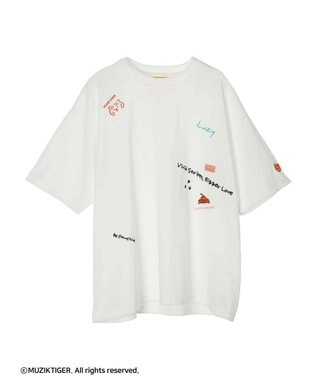 Green Parks ムジークタイガー／手書き風刺しゅうＴシャツ Off White