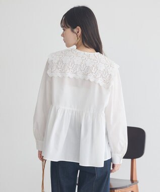 earth music&ecology 【コットン混】レース襟フレアヘムブラウス Off White