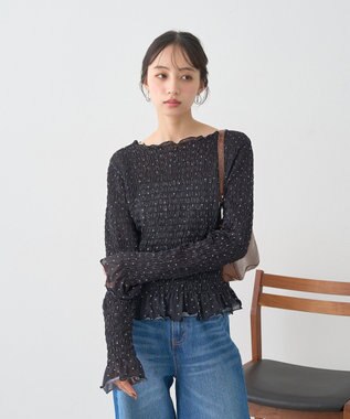 earth music&ecology シャーリングメロープルオーバー Dot Black