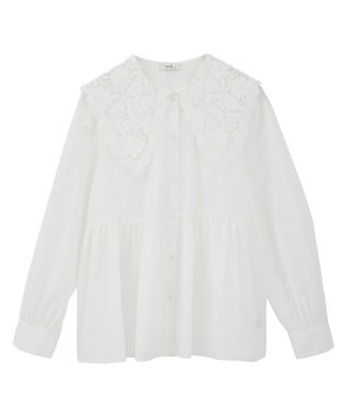 earth music&ecology 【コットン混】レース襟フレアヘムブラウス Off White
