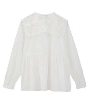 earth music&ecology 【コットン混】レース襟フレアヘムブラウス Off White