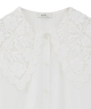 earth music&ecology 【コットン混】レース襟フレアヘムブラウス Off White