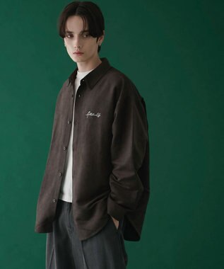 WEGO フェイクスウェードワンポイントBIGシャツ（LS） ブラック中濃色