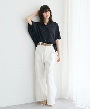 YECCA VECCA 【セットアップ可能】ストライプ柄シャツ Navy