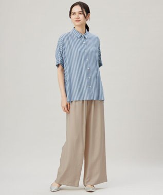 自由区 S 【接触冷感・UVケア・抗菌防臭・洗える】リヨセルポプリン ブラウス ブルーストライプ