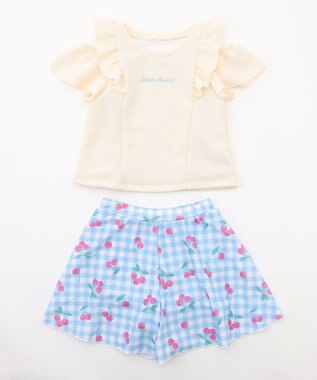 ANY KIDS 【UVカット】2WAYショルダーセパレート水着 エクリュ×サックスブルーチェック