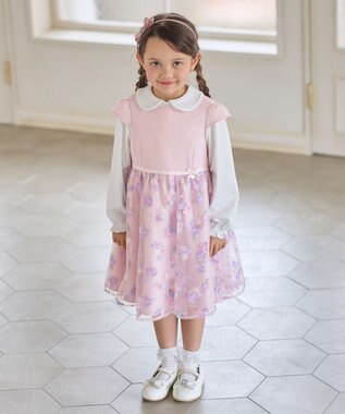 ANY KIDS 花柄刺繍ワンピース ピンク