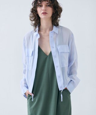 BEIGE， 【洗える・Precious 6月号掲載】PAULINE / ビックポケットドロストリネンブラウス Sax