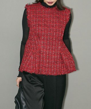 Green Parks ツイードペプラムベスト Red