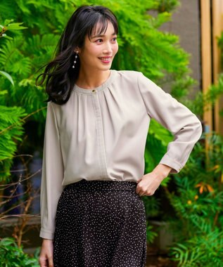 ANY SIS フロントタックバイカラー ブラウス グレージュ×アイボリー