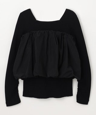 GRACE CONTINENTAL タフタケープ付ニットトップ ブラック