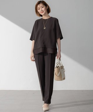 23区 【Oggi7月号掲載/吸水速乾/接触冷感/UVカット】ストレッチジョーゼット テーパード パンツ ダークブラウン系