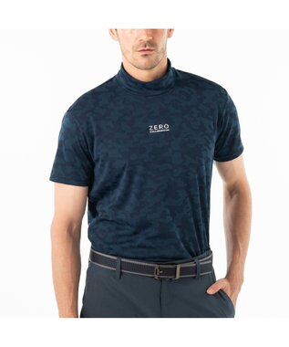 ZERO HALLIBURTON 【吸水速乾・UVカット】 カモフラージュ柄 ジャガード モックネックTシャツ 85127 ネイビー