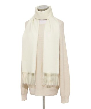 MOONBAT プラスムーンバット (+moonbat) カシミヤ100％無地マフラー 洗える 190㎝×30㎝ オフホワイト