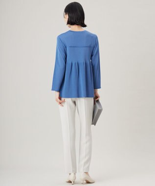 自由区 【洗える】ドライコットンハイゲージペプラム ニット ブルー