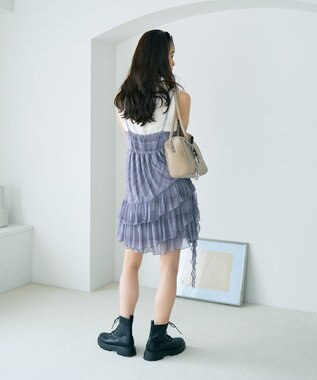 earth music&ecology フロントリボンチェックミニキャミワンピース Check Gray