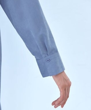 Tiaclasse 【洗える】ピーチスキンシャツチュニックブラウス サックス