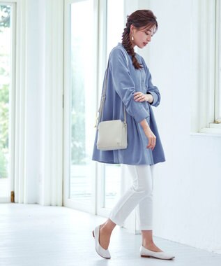 Tiaclasse L 【洗える】ピーチスキンシャツチュニックブラウス サックス