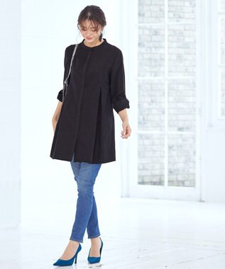 Tiaclasse 【洗える】ピーチスキンシャツチュニックブラウス チャコールグレー