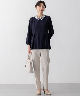 23区 【セットアップ対応】トリアセダブルジョーゼット パンツ ベージュ系