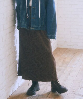 earth music&ecology シャイニーベロアスカート Brown