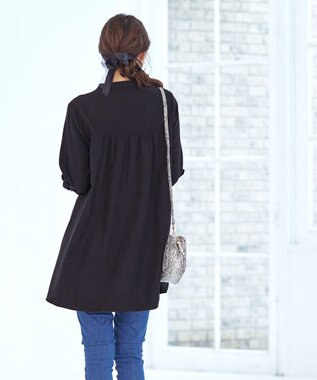 Tiaclasse 【洗える】ピーチスキンシャツチュニックブラウス チャコールグレー