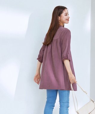 Tiaclasse 【洗える】ピーチスキンシャツチュニックブラウス ピンク