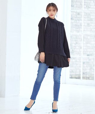 Tiaclasse L 【洗える】ピーチスキンシャツチュニックブラウス チャコールグレー