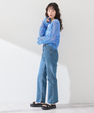 earth music&ecology クロシェ風Ｖネックカーディガン Blue