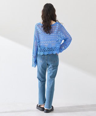 earth music&ecology クロシェ風Ｖネックカーディガン Blue