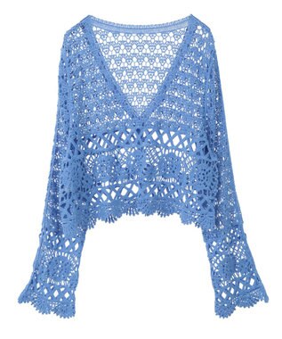 earth music&ecology クロシェ風Ｖネックカーディガン Blue