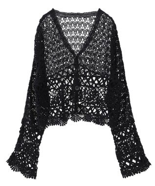 earth music&ecology クロシェ風Ｖネックカーディガン Black