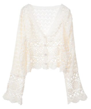 earth music&ecology クロシェ風Ｖネックカーディガン Ivory