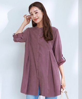 Tiaclasse L 【洗える】ピーチスキンシャツチュニックブラウス ピンク