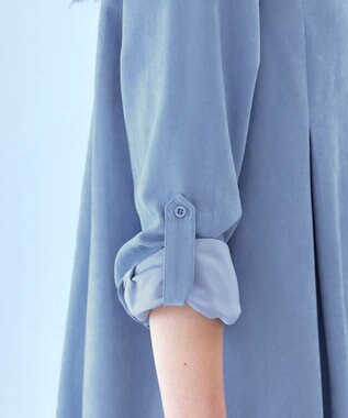 Tiaclasse 【洗える】ピーチスキンシャツチュニックブラウス サックス