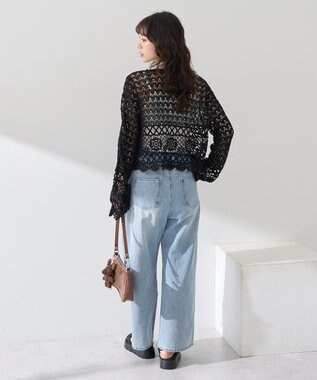 earth music&ecology クロシェ風Ｖネックカーディガン Black