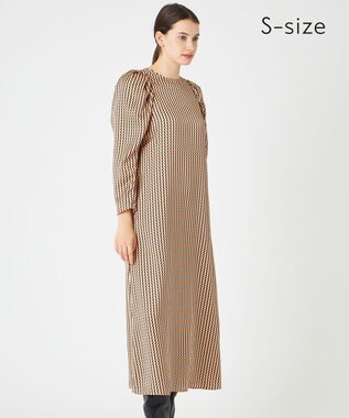 BEIGE， 【S-size】]MABILLON / マトンスリーブドレス Peach x Ecru