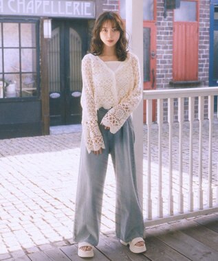 earth music&ecology クロシェ風Ｖネックカーディガン Ivory