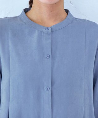 Tiaclasse 【洗える】ピーチスキンシャツチュニックブラウス サックス