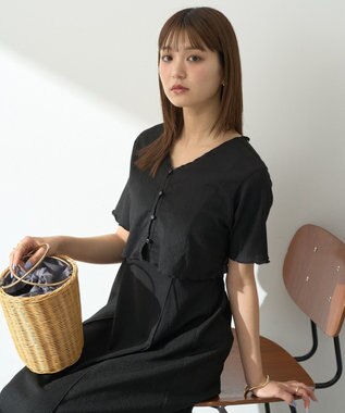 earth music&ecology ＳＥＴ２点ギャザーカットカーデ＋キャミワンピース Black