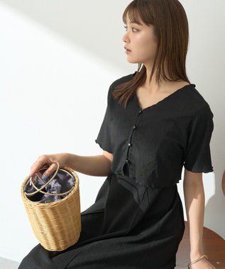 earth music&ecology ＳＥＴ２点ギャザーカットカーデ＋キャミワンピース Black