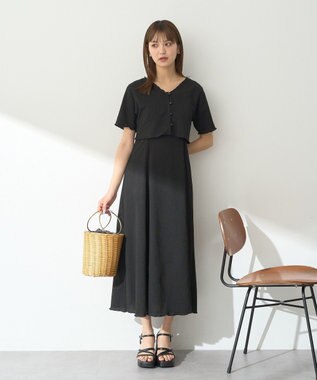 earth music&ecology ＳＥＴ２点ギャザーカットカーデ＋キャミワンピース Black