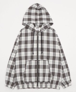 WEGO 【ユニセックス着用ITEM/MLサイズ展開】チェックグラフィックZIPパーカー（LS） ホワイトチェック1