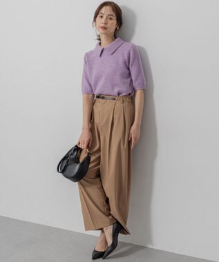 組曲 【加藤ローサさん着用 / 襟取り外し可】スパンコールヤーン 5分袖ニット ライラック系