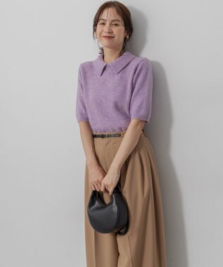 組曲 S 【加藤ローサさん着用 / 襟取り外し可】スパンコールヤーン 5分袖ニット ライラック系